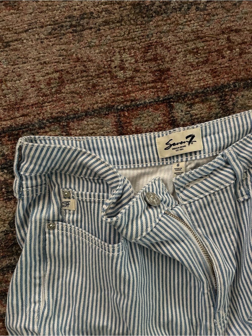 Seven7 Blue and White Striped High-Waist Jeans